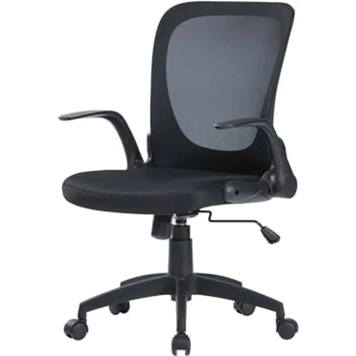Dmora - Stuhl mit Rädern Wellington, Executive-Netzsessel mit Armlehnen, ergonomischer Sitz mit klappbaren Armlehnen, 60x59h86/96 cm, Schwarz – Bild 2