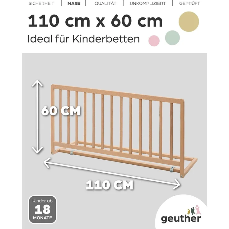Geuther Bettschutzgitter Bettschutzgitter „Lissi“ – 60 cm hoch, 110 cm lang, auch für Boxspringbetten geeignet – Bild 3