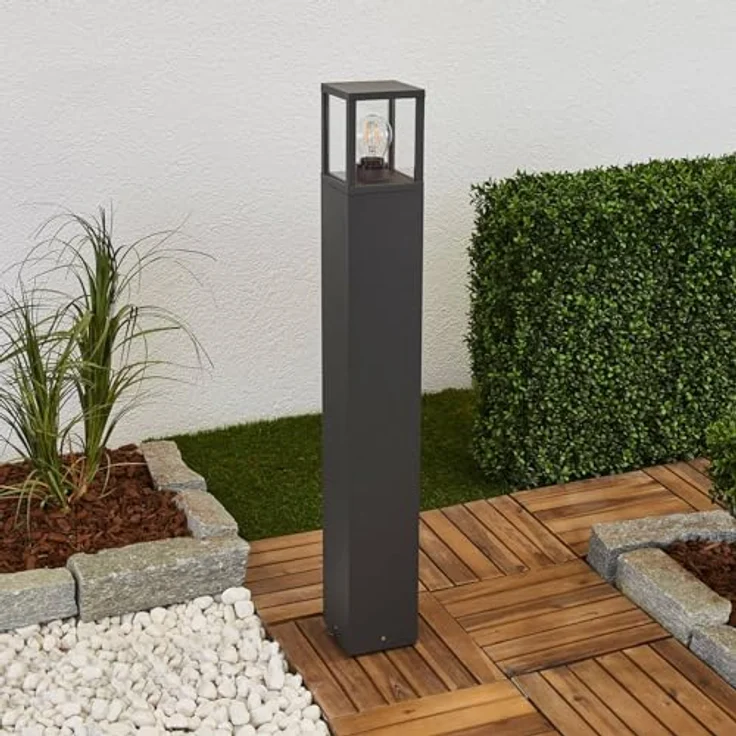 Lucande Wegeleuchte/Pollerleuchte, spritzwassergeschützt IP54, 90 cm, Aluminium/Glas, 1x E27 max. 15W, graphitgrau, ohne Leuchtmittel – Bild 3