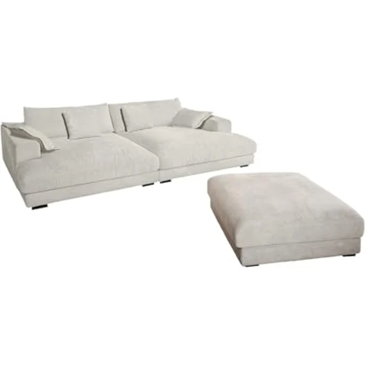 KAWOLA Big-Sofa MADELINE, Couch mit Hocker und 4 Zierkissen Cord verschiedene Farben 290x170 cm – Bild 1