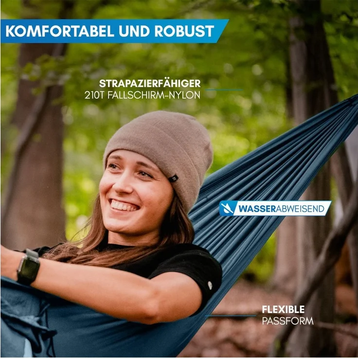 Nordmut Hängematte NORDMUT® Ultraleichte Hängematte Outdoor [mit Befestigungs-Set], extrem robust, kompakt, vielseitig einsetzbar – Bild 3