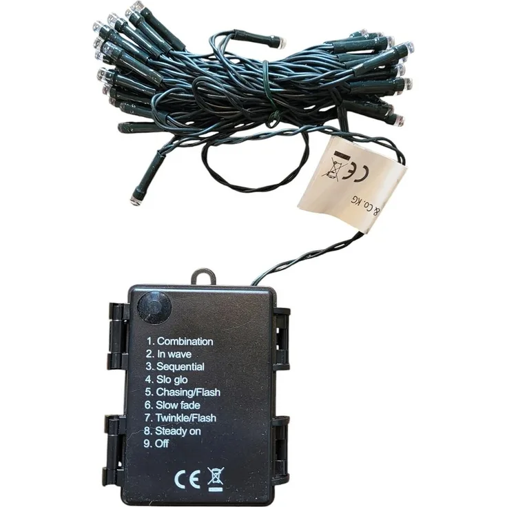 FHS LED-Batterie-Minikette außen 48er warmweiß, IP44 6/18 h Timer, Batterien 3 x AA