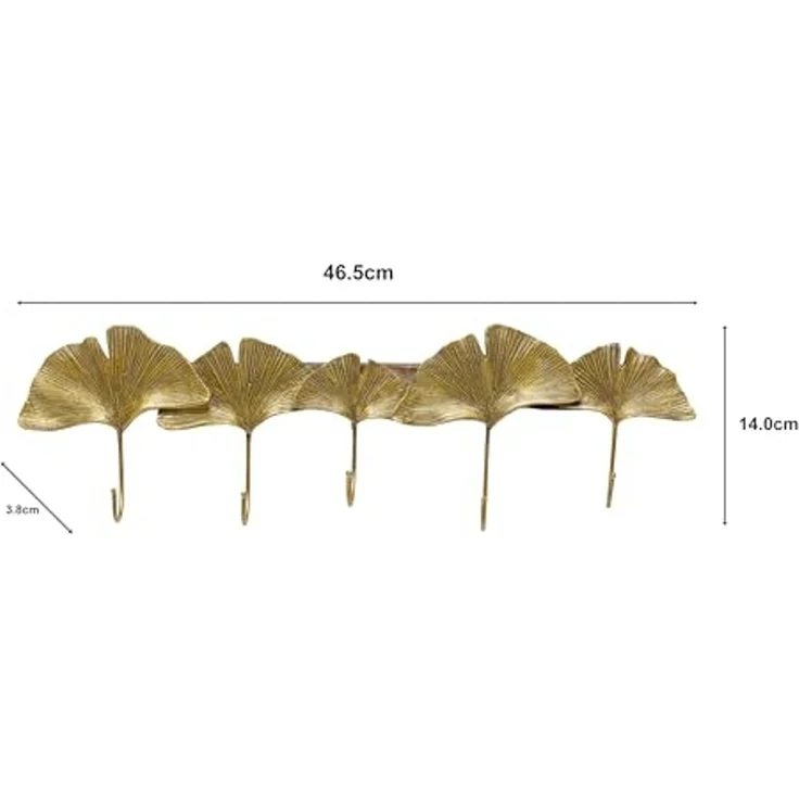 Kare Design Wandgarderobe Ginkgo Leaf, Gold, 5 Haken, Garderobenleiste, Garderobe, Garderobenhaken, Wohnaccessoire, Ginkgo Blatt Motiv, Eingangsbereich – Bild 2