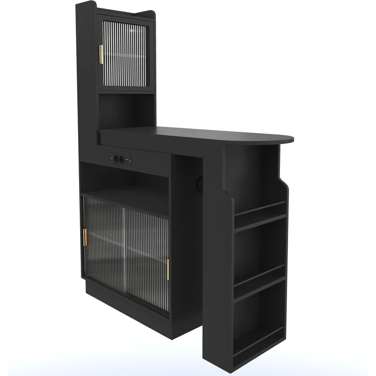 ZUBALIYA Küchenschrank mit Glastüren / Barschrank & Sideboard, mit ausziehbarer Bartisch & Stehtisch mit Stauraum und steckdose, Schwarz, 131–170 x 40 x 170 cm, fürs Büro, mit LED, Samt – Bild 16