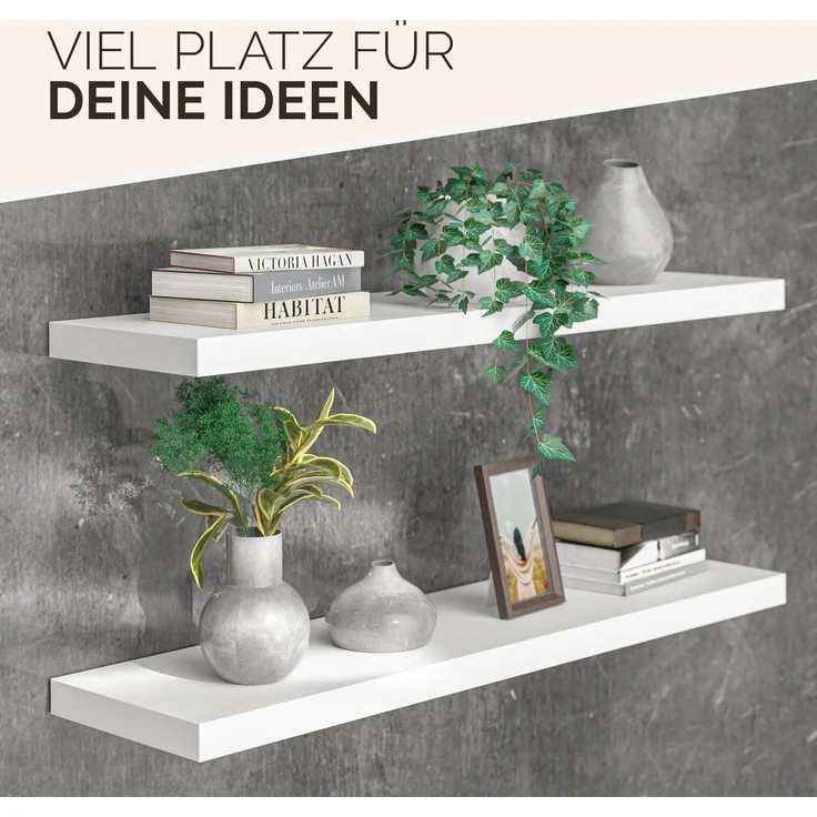 Casaria Wandregal mit Halterung, MDF, Weiß / Matt, 90 x 23 x 3,8cm – Bild 4