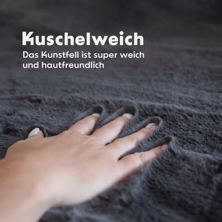 Hochflor Teppich für Wohnzimmer Schlafzimmer - 120x60cm - Flauschiger Fellteppich Shaggy Modern Extra weich Kunstfell - Fell Imitat anthrazit 60x120cm – Bild 3