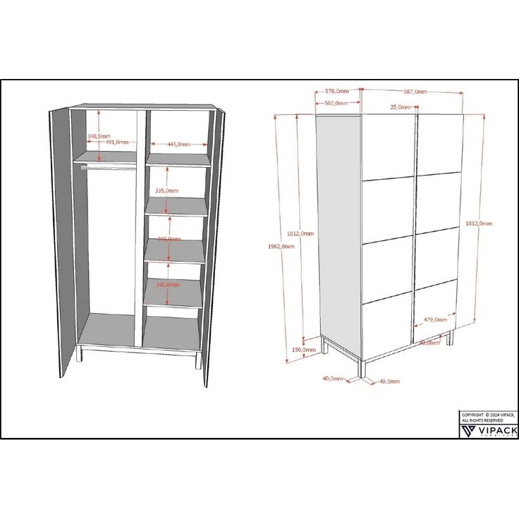 EVA Artikel-Set 4-tlg. best aus, Kommode mit Wickelaufsatz, Babybett 60x120 cm, Kleiderschrank 2-trg. – Bild 9