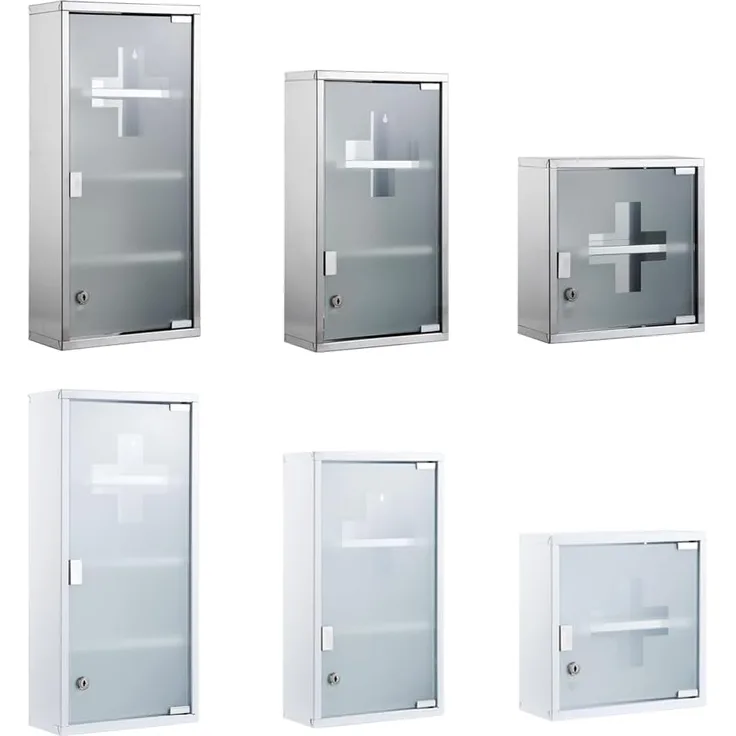 Zedelmaier Medizinschrank aus Edelstahl abschließbarer Arzneischrank Erste-Hilfe-Schrank Hausapotheke,2 Fächer mit Glas Tür 33 x 30 x 12 cm cm (Silber - 2 Fächer)