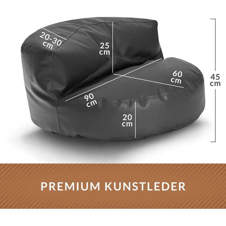 Green Bean Sitzsack Sofa aus Kunstleder mit EPS Perlen Füllung - Lounge im Sitzsack-Design 90 x 50 cm mit ergonomischer Rückenlehne - Dunkelblau – Bild 4