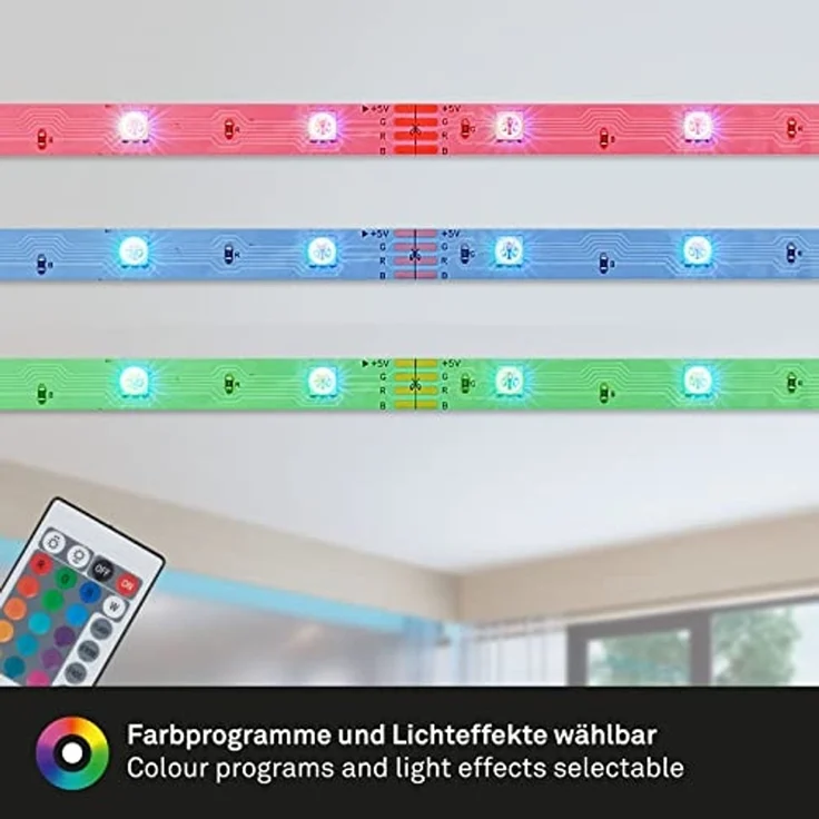 BRILONER - USB LED Strip 5m mit Fernbedienung, buntes RGB Licht, kürzbar, LED Streifen, Leiste, Zimmer deko, Gaming Deko, Band, Lichtleiste, Lichtband, 500 x 1 x 0,3 cm, Weiß – Bild 3