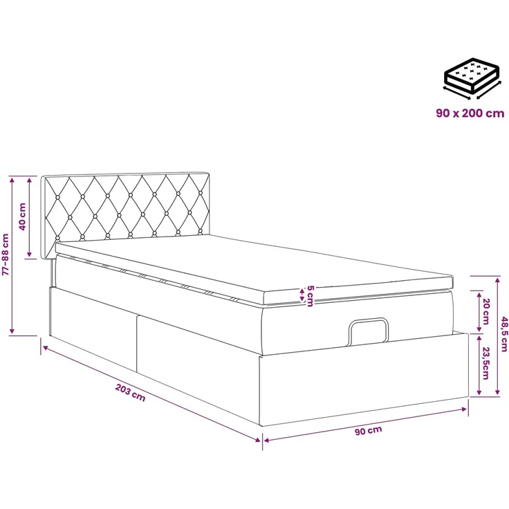vidaXL Ottoman Bett mit Matratze Hellgrau 90 x 200 cm Samt 3457623 – Bild 12