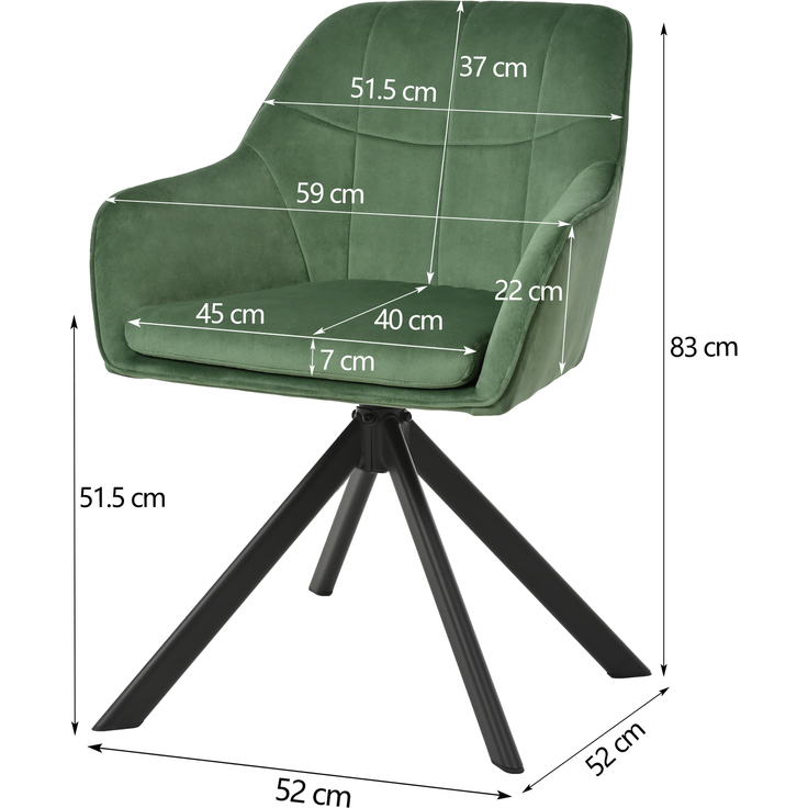 GOEURVANT 1437 Esszimmerstühle 2er-Set mit Armlehnen, 360° Drehbar, Samt - Waldgrün – Bild 7