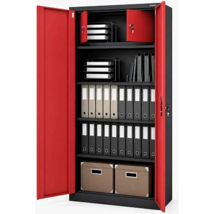 Jan Nowak Metallschrank abschließbar Aktenschrank Metall Büroschrank Ordnerschrank Archivschrank Stahlschrank mit Fachböden Schloss Stauraum für 48 Ordner Dokumente, 185 x 90 x 45 cm – Bild 7