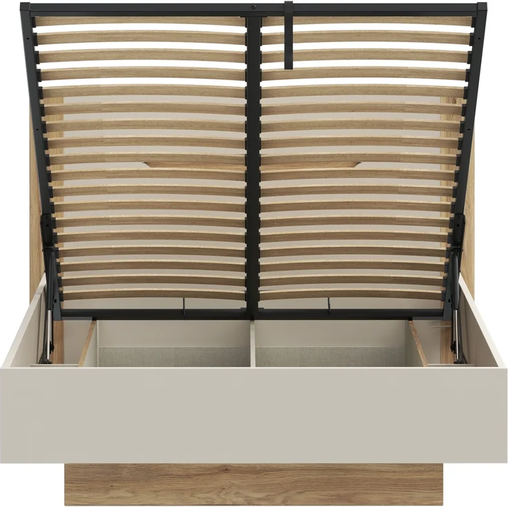 Stauraumbett >EDWAL< Lift-Lattenrost, sandfarbig / Eiche Dekor - 156,2x105,7x206,6cm BxHxT – Bild 3