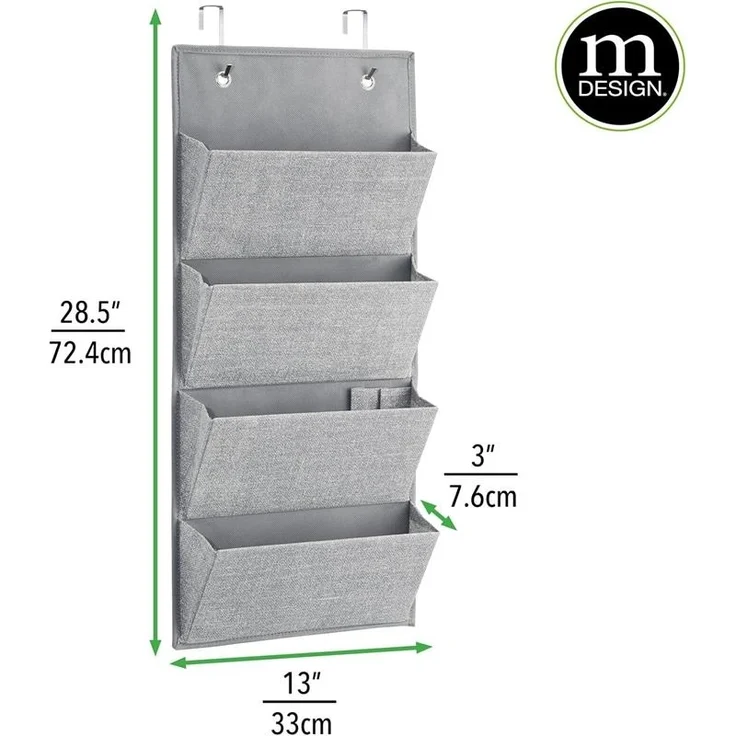 Hängeorganizer Tür System Hängeaufbewahrung mDesign 4 Fächer Grau Organizer – Bild 4