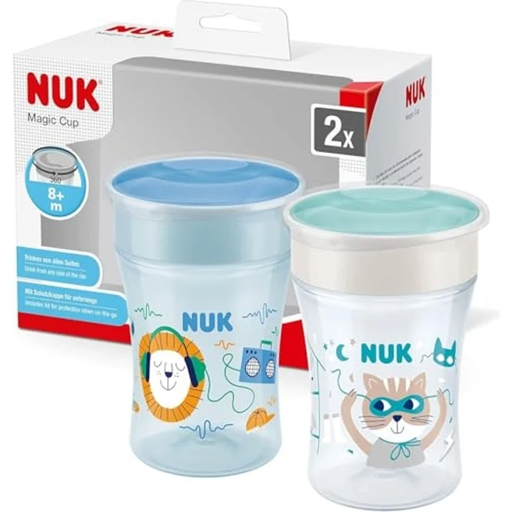 NUK Trinklernbecher NUK Magic Cup 2er – Löwe & Katze 230ml + Zubehör, BPA-frei – Bild 2