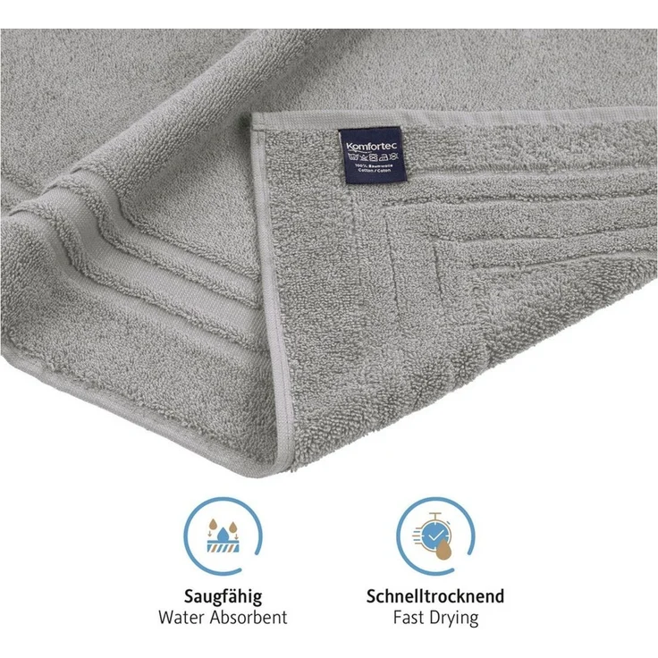Komfortec Badvorleger Set 2 Teilig, Frottee Duschvorleger, Waschbar Duschmatte & Badteppich, 600 g/m² &100% Baumwolle, Saugfähig & Schnelltrocknend, 50x70 cm, Silber Grau/Weiß – Bild 2