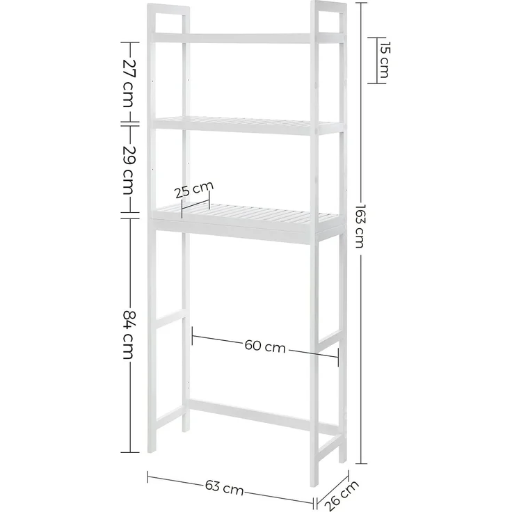 SONGMICS Toilettenregal, Badezimmerregal, Waschmaschinenregal,3-stöckiges Badregal aus Bambus, verstellbar, multifunktional, statische Belastbarkeit 15 kg pro Ebene, einfache Montage, weiß BTS01WT – Bild 4