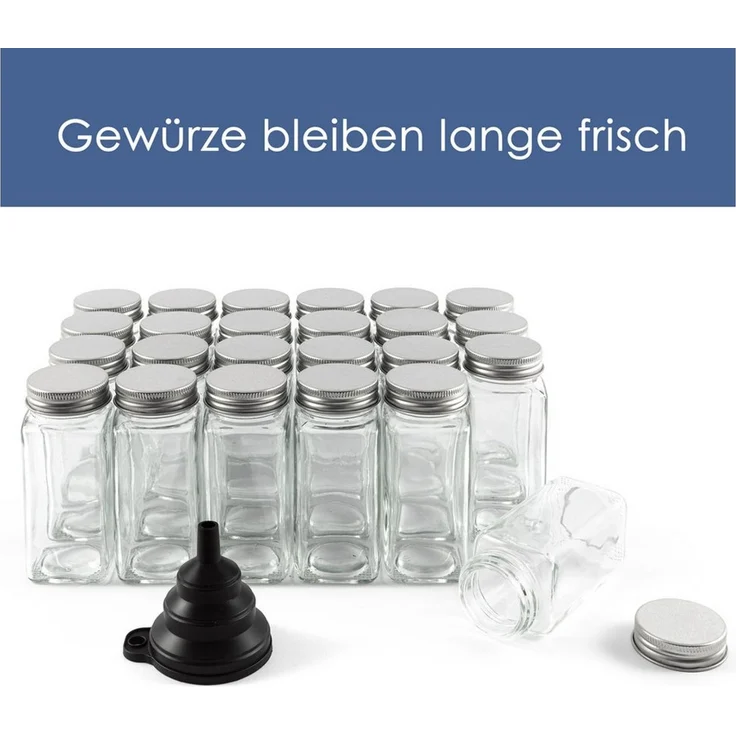 Hanseküche Gewürzbehälter Gewürzgläser Set mit Streueinsatz, Glas, (24 Gewürzgläser, 2-tlg, Set inkl. Zubehör), inkl. Ersatzstreueinsätze, Trichter und Reinigungsbürste – Bild 4