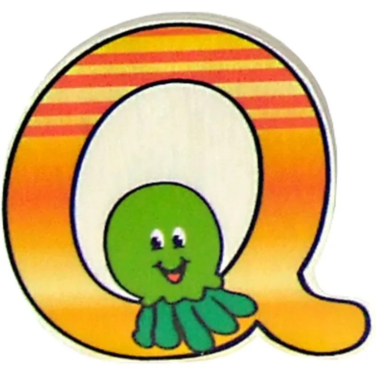 Hess Holzspielzeug 0044Q - Buchstabe aus Holz, mit buntem Tiermotiv passend zum Konsonant Q, ca. 5x6 cm groß, handgefertigt, als Dekoration für´s Kinderzimmer