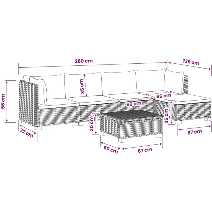 vidaXL 6 Stk. Rattan-Lounge-Set mit Kissen GENDT Naturrattan Natur 3429850 – Bild 11