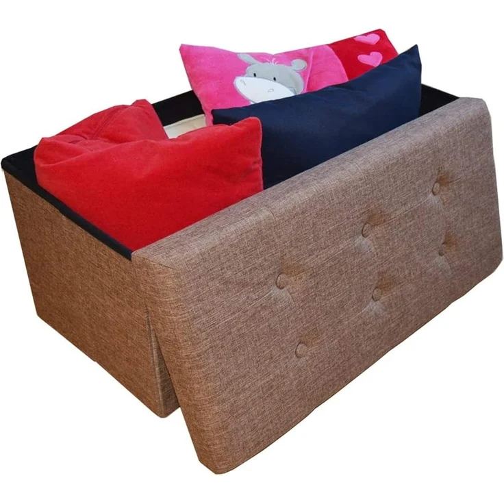 Style home Sitzbank Sitzhocker mit Stauraum, Faltbare Sitztruhe Fußbank Aufbewahrungsbox Polsterbank, belastbar bis 300kg, Leinen, 76 * 38 * 38 cm (Braun) – Bild 4