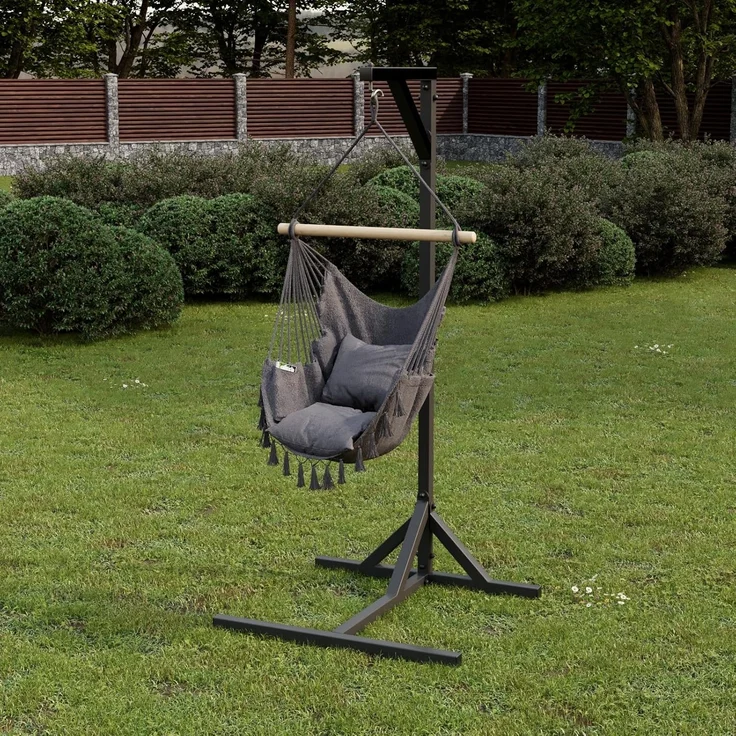 QLS Hängesessel 130x100 cm mit 2 Kissen bis 200 kg Graphit, Hängestuhl Boho-Stil 130 x 100 cm – Bild 8