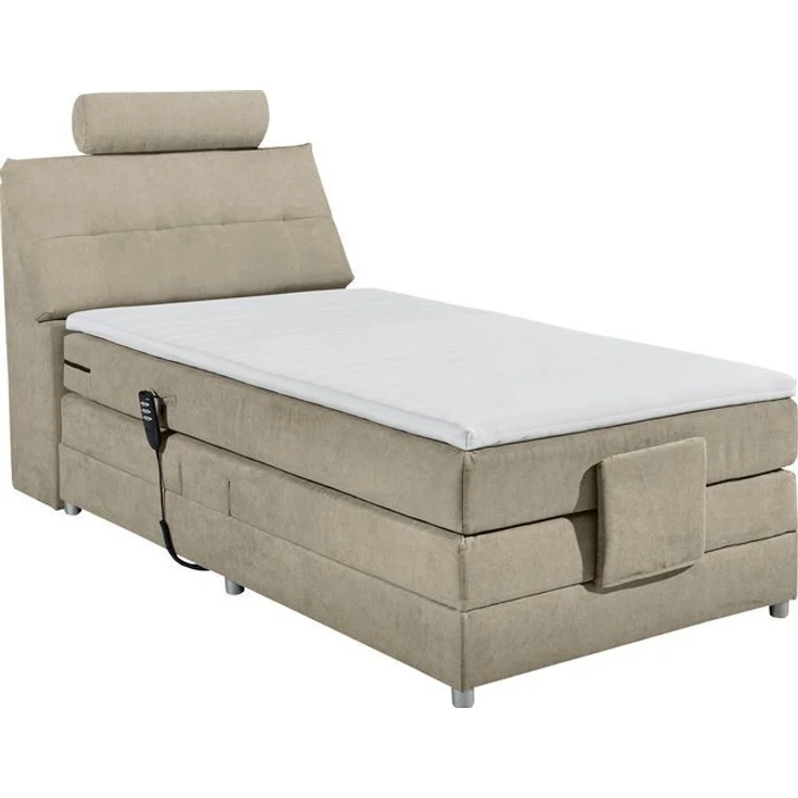 PALERMO 2 Boxspringbett 120x200 elektrisch verstellbar, Sand - Bequemes Einzelbett mit dekorativer Steppung & Komfortschaum Topper - 120 x 127 x 234 cm (B/H/T) – Bild 4