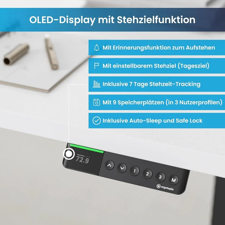 Desktopia Pro X - Elektrisch höhenverstellbarer Schreibtisch / Ergonomischer Tisch mit Memory-Funktion, Weiß, Gestell Schwarz, 160x80 cm – Bild 4