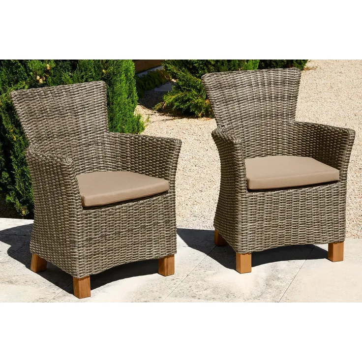 MERXX Gartensessel Toskana (Set, 2-St), 2er Set, Polyrattan/Non-Wood, grau-braun