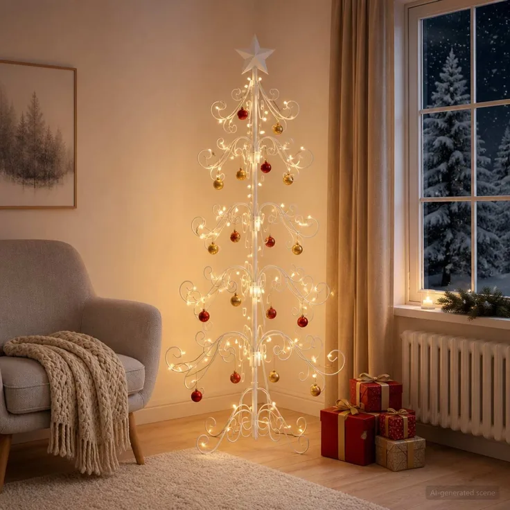 vidaXL Metall Weihnachtsbaum KUOPIO 150 cm Stahl Weiß 42053880