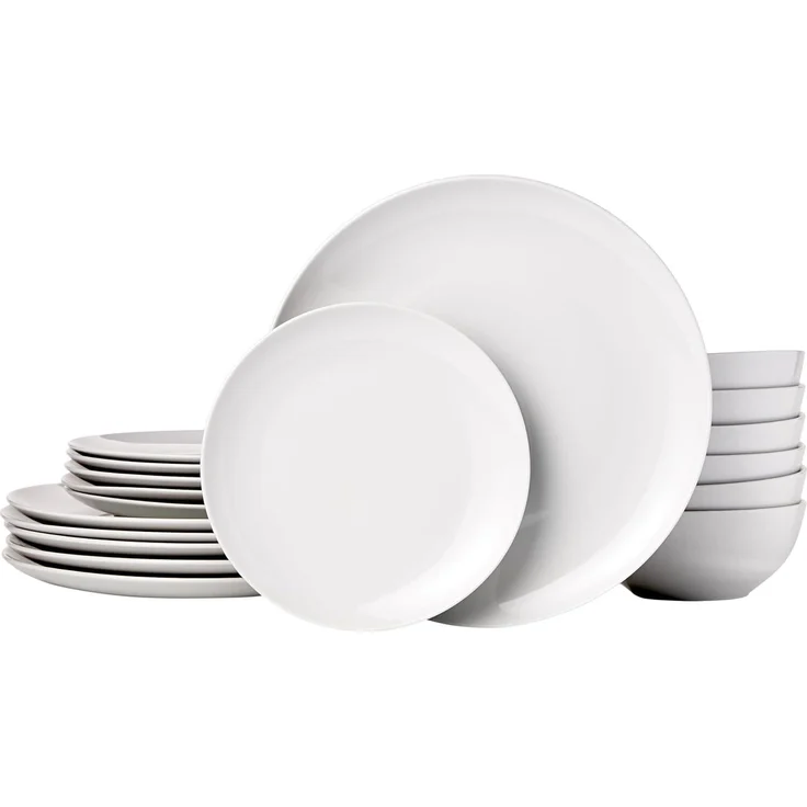 AmazonBasics Geschirrservice, 18-teilig, Weißes Porzellan Coupe, für 6 Personen – Bild 1
