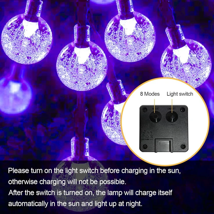 LQWELL LED Solarleuchte LED Solar Lichterkette Solarleuchten Außen, LED fest integriert, Innen und Aussen Kettenlicht Kristall Kugeln, Garten Terrasse Balkon Hochzeit Party Fenster – Bild 5