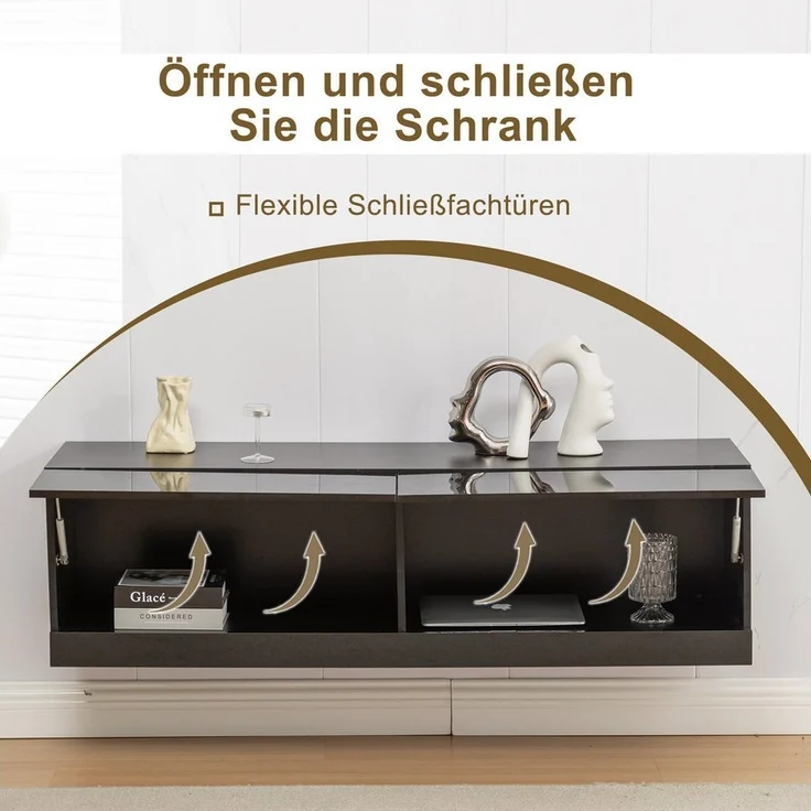Thanaddo TV-Bank TV Lowboard mit LED Hängend Sideboard 140cm, Hochglanz Fernsehschrank, Breite 140cm – Bild 2