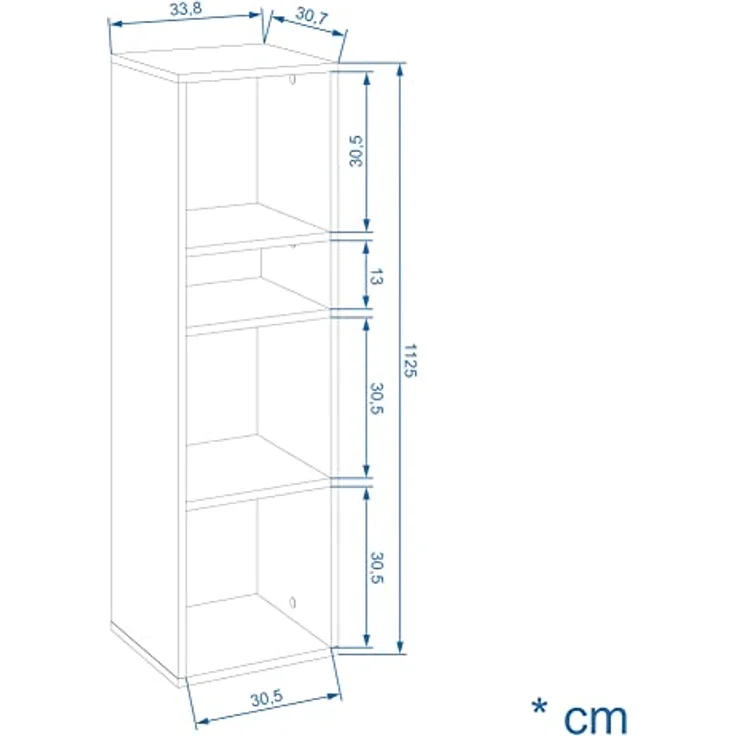 KOMTO Bücherregal RIM3 Regal Standregal Würfelregal für Kinderzimmer, Büroregal Bücherschrank Regal Wohnzimmer 33,8 х 30,7 х 112,5 cm – Bild 4