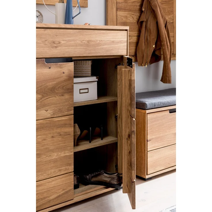 Linea Natura 'LOLA' Schuhkommode, Massivholz Eiche natur, 80 x 102 x 40 cm, mit Softclose und Schublade – Bild 2