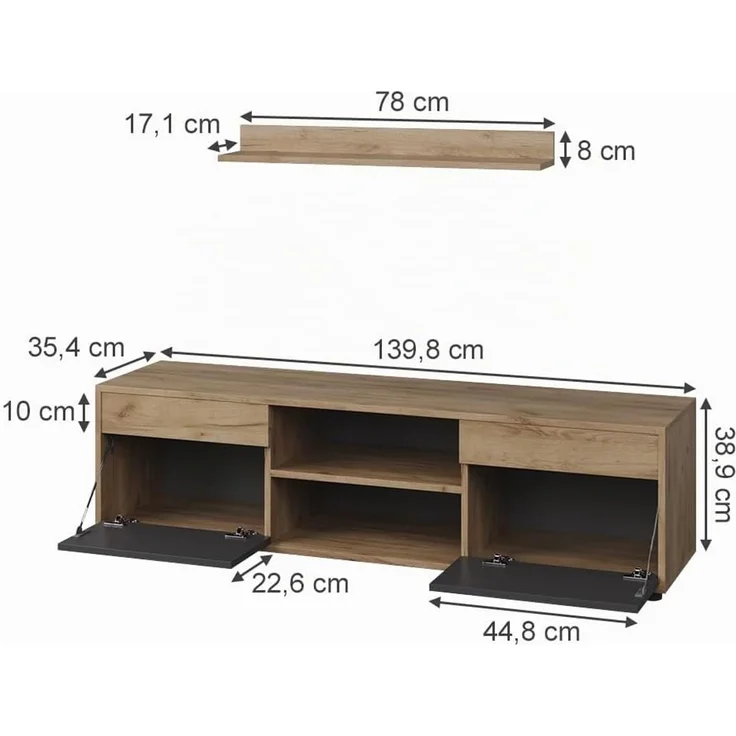 Wohnwand Berno Goldkraft Eiche/Anthrazit 2 Teile Vicco – Bild 3
