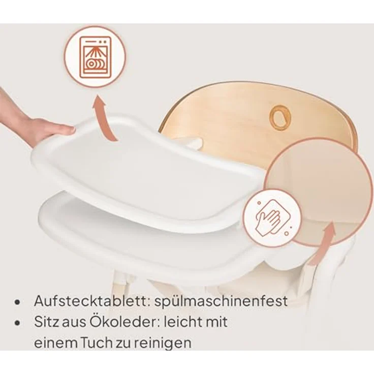 lionelo Hochstuhl CELIA (3-in-1-Hochstuhl Komplettset), 3in1/Einhandverstellung/Kunstleder/Tablett/Babyset enthalten – Bild 7