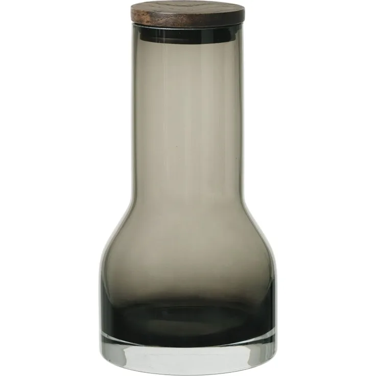 Blomus Wasserkaraffe Lungo S, Karaffe, Wasserbehälter, Glas farbig, Eiche, Silikon, Smoke, 600 ml, 64171