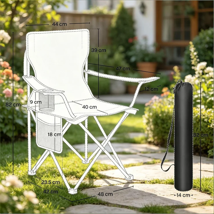 Campingstuhl 76x47x80,5 cm, 2 Stück, klappbar, Dunkelgrau – Bild 5