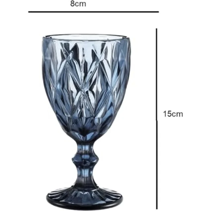 6 Teiliges Set aus Glas Weingläser Trinkgläser in Blau Wassergläser – Bild 3