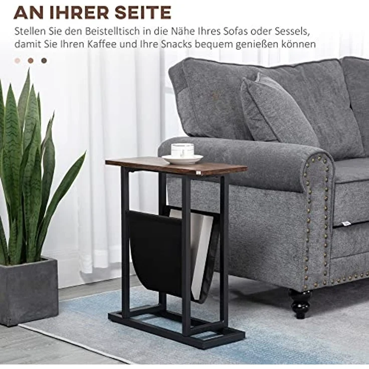 HOMCOM Beistelltisch Sofatisch mit Stahlrahmen (Kaffeetisch, 1-St, Couchtisch), Dunkelbraun+Schwarz, 49 x 19 x 55 cm – Bild 4