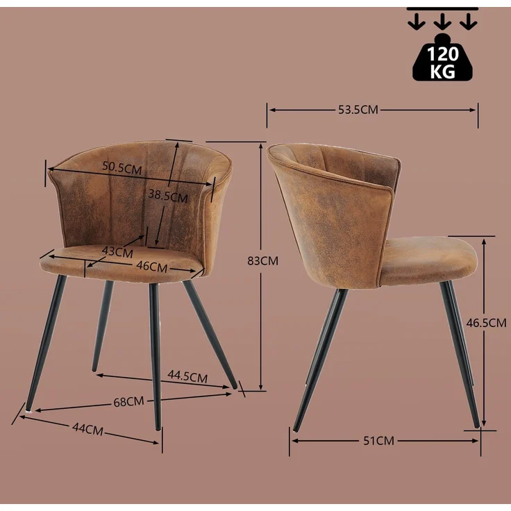 MEUBLE COSY Esszimmerstühle 6er Set Küchenstuhl Skandinavisch Polsterstuhl mit Armlehne Sessel aus Samt Metallbeine, Braun, 55 x 58 x 75. 5cm – Bild 3