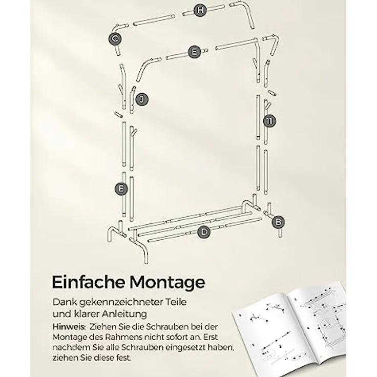 SONGMICS Kleiderständer auf Rollen, 2 Kleiderstangen, Garderobenstange, Garderobenständer aus Stahlrohren, bis 100 kg belastbar, 103,5 cm breit, multifunktionale Aufbewahrung, silbern HSR107E01 – Bild 9