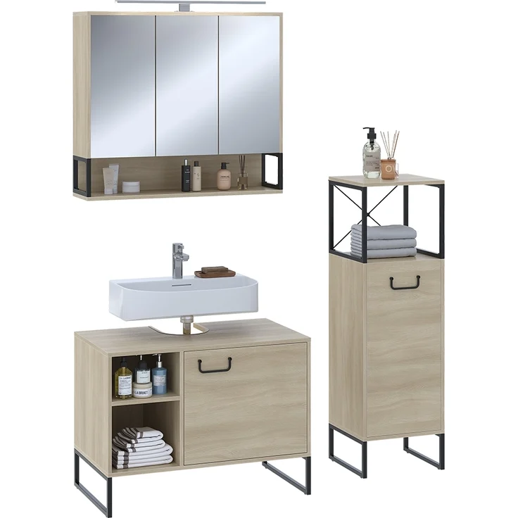 Badmöbel-Set Vionna Eiche/Schwarz 3 Teile Vicco – Bild 6
