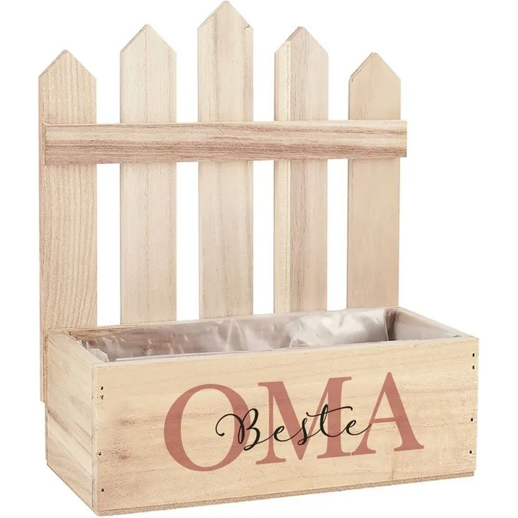 Herz & Heim Geschenkbox Pflanzkorb mit Zaun - Geschenkkorb mit Druck für Mama, Papa, Oma, Opa, aus Holz, mit Folie ausgekleidet