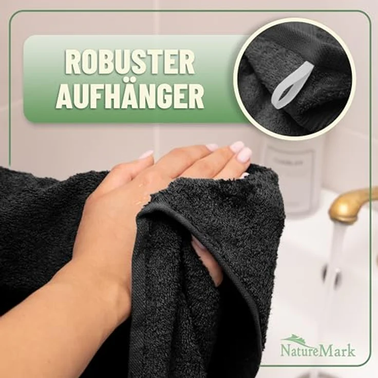 Green Mark Handtuch-Set mit 10 Teilen – 100% Baumwolle – 4 Handtücher 50×100 cm, 2 große Duschtücher 70×140 cm, 2 Gästetücher 30×50 cm und 2 Waschhandschuhe – Schwarz – Bild 7