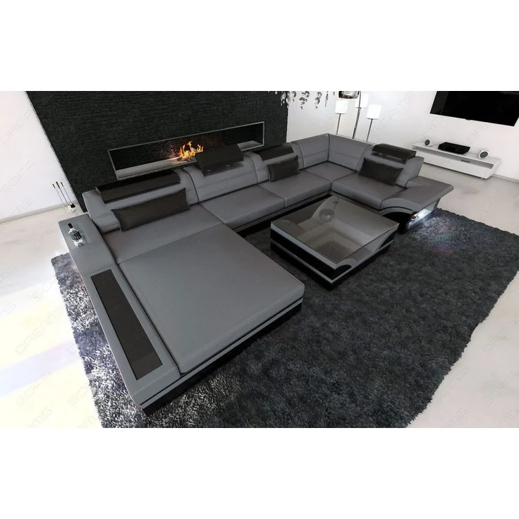 Sofa Dreams - Mini Luxus-Wohnlandschaft Mezzo mit LED-Beleuchtung - Kunstleder - Grau-Schwarz - Links – Bild 6