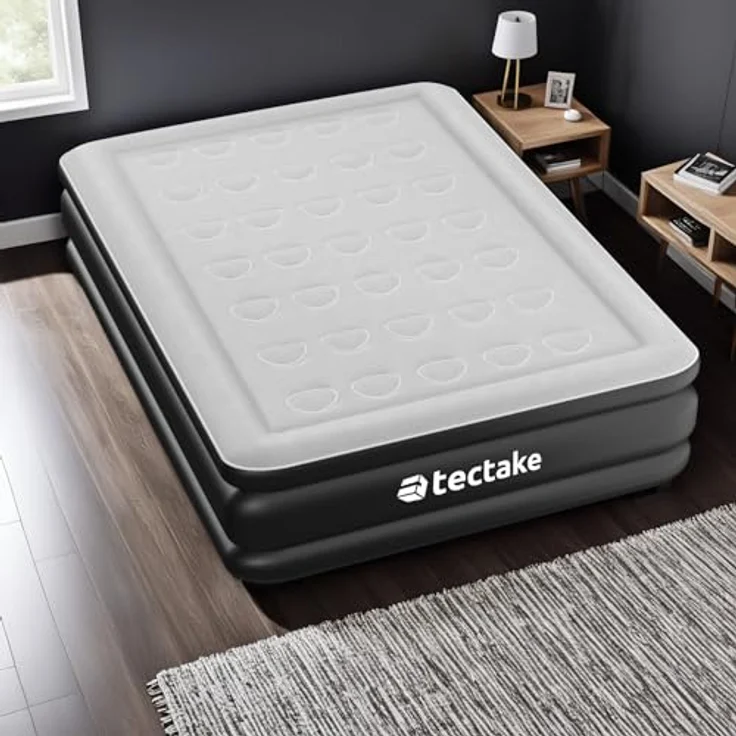 tectake AirDreams Luftbett, selbstaufblasend mit elektrischer Pumpe, Schwarz, Weiß, 200 x 148 x 44 cm, belastbar bis 300 kg – Bild 2