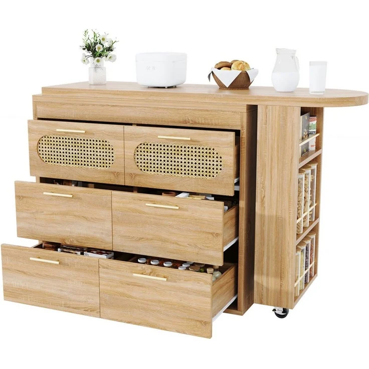 MODFU Bartisch 360° Drehbarer Bartisch,Kücheninsel, Reversibel Tisch (PE Rattan Türen, mit Kippsicherung, viel Stauraum, 1-St) – Bild 1